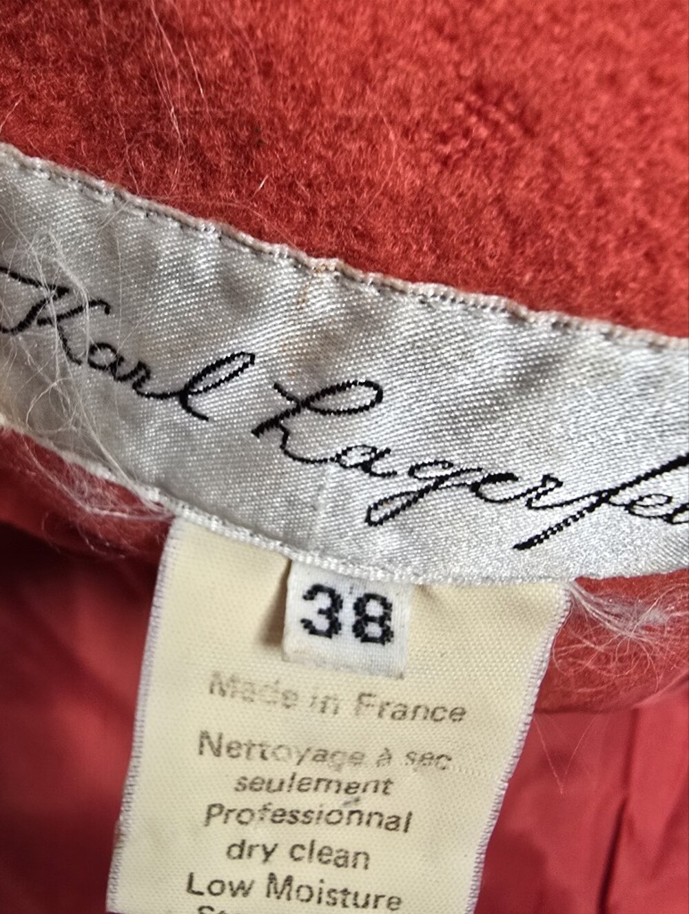 Vintage 80s Karl Lagerfeld France Red 100% Wool Coat Jacket Women's 38 ( Small) - Picture 11 of 16
